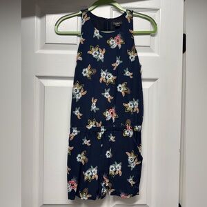 LOFT Navy Floral Sleeveless Romper with Multicolor Blooms, Size: XS